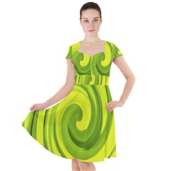 Groovy Abstract Green Liquid Art Swirl Painting Cap Sleeve Midi Dress