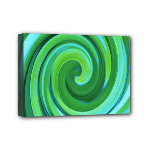 Groovy Abstract Turquoise Liquid Swirl Painting Mini Canvas 7  X 5  (stretched) by myrubiogarden