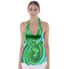 Groovy Abstract Turquoise Liquid Swirl Painting Babydoll Tankini Top by myrubiogarden