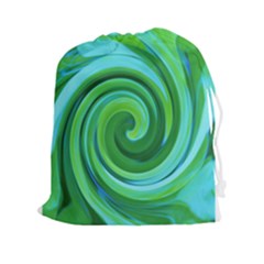 Groovy Abstract Turquoise Liquid Swirl Painting Drawstring Pouch (xxl)