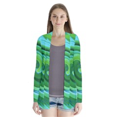 Groovy Abstract Turquoise Liquid Swirl Painting Drape Collar Cardigan by myrubiogarden