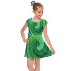 Groovy Abstract Turquoise Liquid Swirl Painting Kids  Cap Sleeve Dress by myrubiogarden