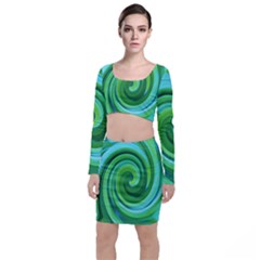 Groovy Abstract Turquoise Liquid Swirl Painting Top And Skirt Sets