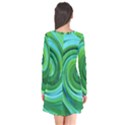 Groovy Abstract Turquoise Liquid Swirl Painting Long Sleeve V-neck Flare Dress View2