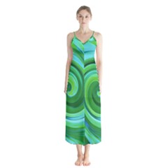 Groovy Abstract Turquoise Liquid Swirl Painting Button Up Chiffon Maxi Dress by myrubiogarden