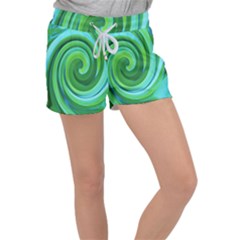 Groovy Abstract Turquoise Liquid Swirl Painting Women s Velour Lounge Shorts