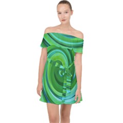 Groovy Abstract Turquoise Liquid Swirl Painting Off Shoulder Chiffon Dress by myrubiogarden