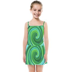 Groovy Abstract Turquoise Liquid Swirl Painting Kids  Summer Sun Dress