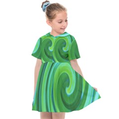 Groovy Abstract Turquoise Liquid Swirl Painting Kids  Sailor Dress