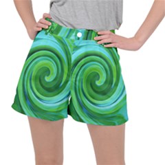 Groovy Abstract Turquoise Liquid Swirl Painting Stretch Ripstop Shorts