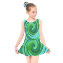 Groovy Abstract Turquoise Liquid Swirl Painting Kids  Skater Dress Swimsuit