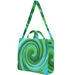 Groovy Abstract Turquoise Liquid Swirl Painting Square Shoulder Tote Bag