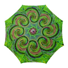 Groovy Abstract Green And Crimson Liquid Swirl Golf Umbrellas by myrubiogarden