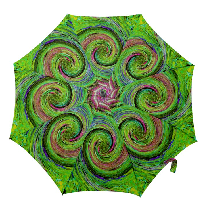 Groovy Abstract Green And Crimson Liquid Swirl Hook Handle Umbrellas (Medium)