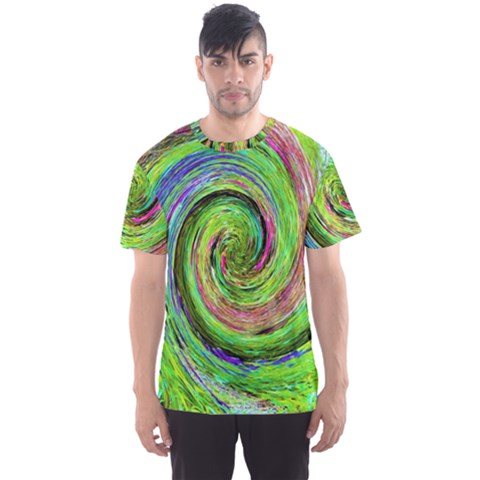 Groovy Abstract Green And Crimson Liquid Swirl Men s Sports Mesh Tee by myrubiogarden