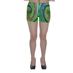 Groovy Abstract Green And Crimson Liquid Swirl Skinny Shorts by myrubiogarden