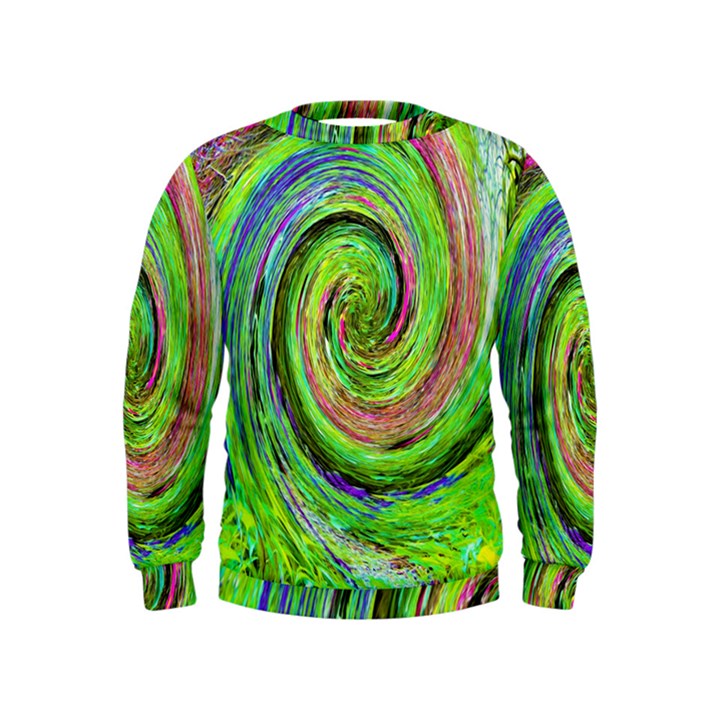 Groovy Abstract Green And Crimson Liquid Swirl Kids  Sweatshirt