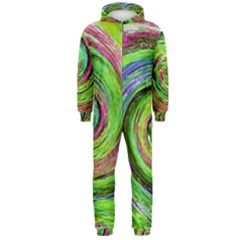 Groovy Abstract Green And Crimson Liquid Swirl Hooded Jumpsuit (men)  by myrubiogarden