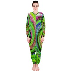 Groovy Abstract Green And Crimson Liquid Swirl Onepiece Jumpsuit (ladies) 