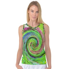 Groovy Abstract Green And Crimson Liquid Swirl Women s Basketball Tank Top by myrubiogarden