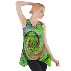 Groovy Abstract Green And Crimson Liquid Swirl Side Drop Tank Tunic by myrubiogarden