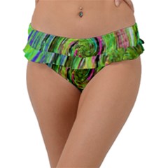 Groovy Abstract Green And Crimson Liquid Swirl Frill Bikini Bottom by myrubiogarden