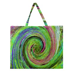 Groovy Abstract Green And Crimson Liquid Swirl Zipper Large Tote Bag by myrubiogarden