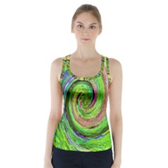 Groovy Abstract Green And Crimson Liquid Swirl Racer Back Sports Top by myrubiogarden