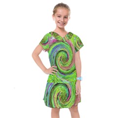 Groovy Abstract Green And Crimson Liquid Swirl Kids  Drop Waist Dress by myrubiogarden