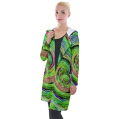 Groovy Abstract Green And Crimson Liquid Swirl Hooded Pocket Cardigan