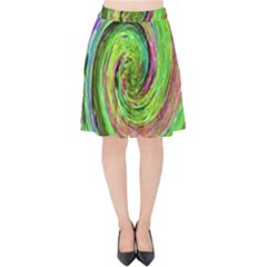 Groovy Abstract Green And Crimson Liquid Swirl Velvet High Waist Skirt by myrubiogarden