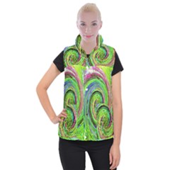 Groovy Abstract Green And Crimson Liquid Swirl Women s Button Up Vest