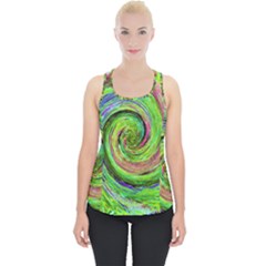 Groovy Abstract Green And Crimson Liquid Swirl Piece Up Tank Top by myrubiogarden