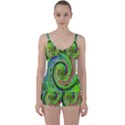 Groovy Abstract Green And Crimson Liquid Swirl Tie Front Two Piece Tankini View1