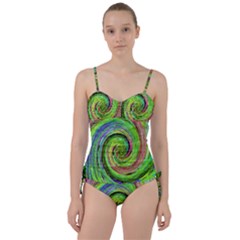 Groovy Abstract Green And Crimson Liquid Swirl Sweetheart Tankini Set by myrubiogarden