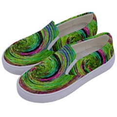 Groovy Abstract Green And Crimson Liquid Swirl Kids  Canvas Slip Ons by myrubiogarden