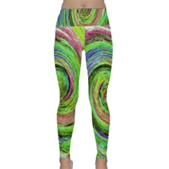 Groovy Abstract Green And Crimson Liquid Swirl Lightweight Velour Classic Yoga Leggings by myrubiogarden