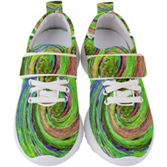 Groovy Abstract Green And Crimson Liquid Swirl Kids  Velcro Strap Shoes