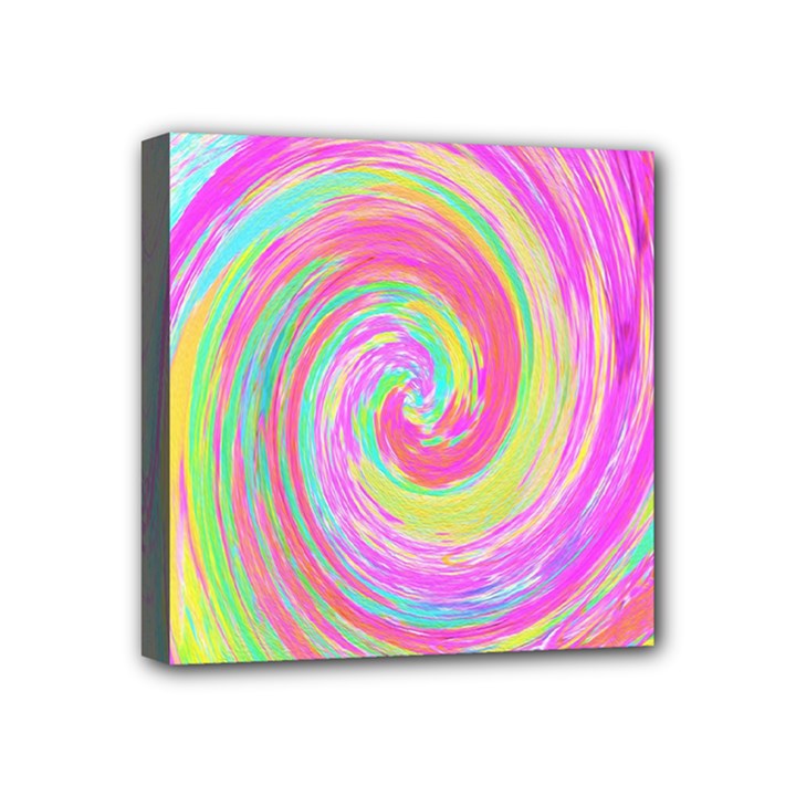 Groovy Abstract Pink And Blue Liquid Swirl Painting Mini Canvas 4  x 4  (Stretched)