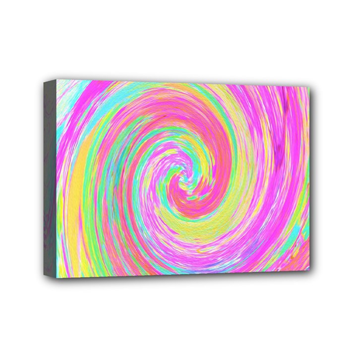 Groovy Abstract Pink And Blue Liquid Swirl Painting Mini Canvas 7  x 5  (Stretched)