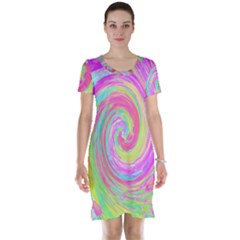 Groovy Abstract Pink And Blue Liquid Swirl Painting Short Sleeve Nightdress by myrubiogarden