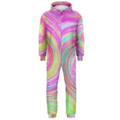 Groovy Abstract Pink And Blue Liquid Swirl Painting Hooded Jumpsuit (men) 