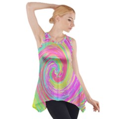 Groovy Abstract Pink And Blue Liquid Swirl Painting Side Drop Tank Tunic by myrubiogarden