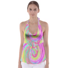 Groovy Abstract Pink And Blue Liquid Swirl Painting Babydoll Tankini Top by myrubiogarden