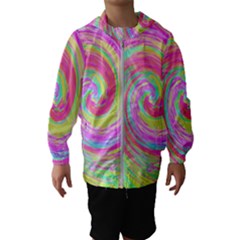 Groovy Abstract Pink And Blue Liquid Swirl Painting Hooded Windbreaker (kids)