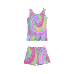 Groovy Abstract Pink And Blue Liquid Swirl Painting Kids  Boyleg Swimsuit