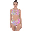 Groovy Abstract Pink And Blue Liquid Swirl Painting Bandaged Up Bikini Set  View1