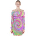 Groovy Abstract Pink And Blue Liquid Swirl Painting Long Sleeve Off Shoulder Dress View1