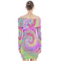 Groovy Abstract Pink And Blue Liquid Swirl Painting Long Sleeve Off Shoulder Dress View2