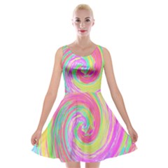 Groovy Abstract Pink And Blue Liquid Swirl Painting Velvet Skater Dress